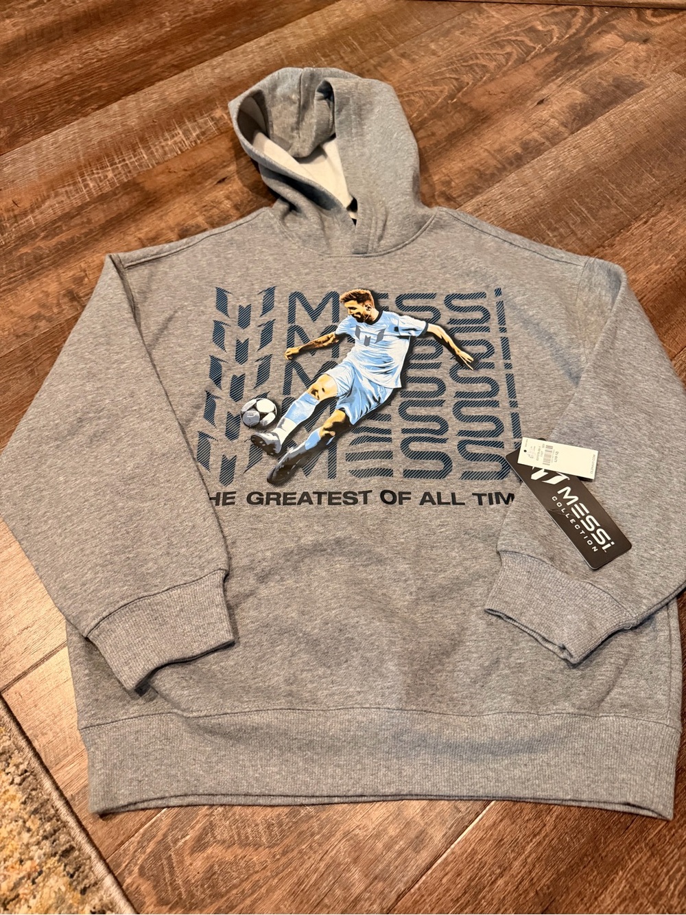 NWT Messi Collection Youth Large Hoodie Gray GOAT Graphic Pullover Sweatshirt